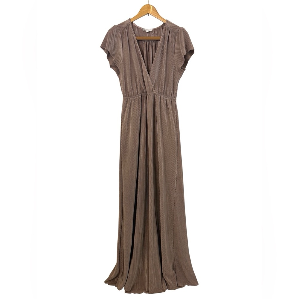 Baltic Born Pleated Maxi Dress Size L-T Gold Metallic Champagne Wedding Goddess